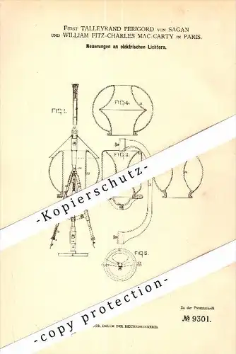 Original Patent - Fürst Talleyrand Perigord von Sagan und W. Fitz-Charles Mac-Carty in Paris , 1879 , Glühlampe !!!