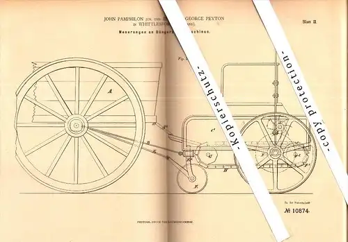 Original Patent - John Pamphilon and E.G. Peyton in Whittlesford , 1879 , Fertiliser spreader , agricultural !!!