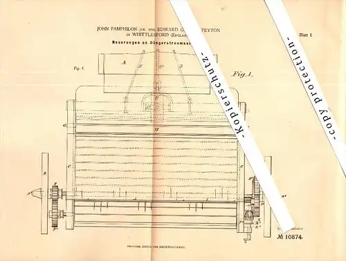 Original Patent - John Pamphilon and E.G. Peyton in Whittlesford , 1879 , Fertiliser spreader , agricultural !!!