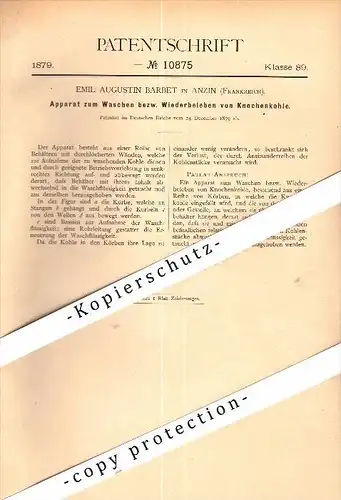 Original Patent - Emil Augustin Barbet à Anzin , 1879 , Appareil pour le lavage du charbon !!!