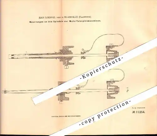 Original Patent - Jean Loeffel à Blainville-sur-l’Eau , 1880 , Broche pour les beaux machines de filature !!!