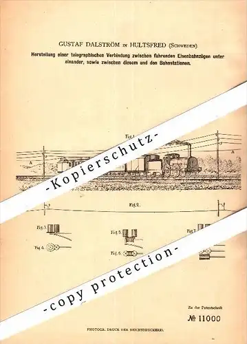 Original Patent - Gustaf Dalström in Hultsfred , Schweden , 1880 , Telegraphie für Eisenbahn und Bahnhof , telegraphy !!