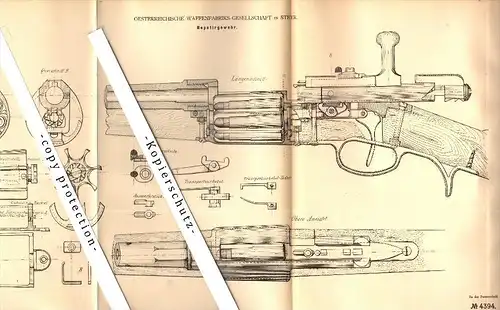 Original Patent - Österreichische Waffenfabrik in Steyr , 1878 , Repetier-Gewehr !!!