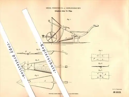 Original Patent - Heinrich Verdcheval in Grimlinghausen b. Neuss , 1878 , Schar für Pflug , Landwirtschaft , Agrar !!!