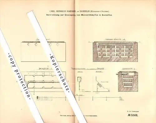 Original Patent - Carl Haensel in Doebeln / Döbeln , 1878 , Wasserdampferzeuger für Backofen , Bäckerei , Bäcker !!!