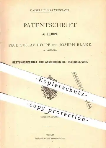 original Patent - Paul G. Hoppe & Joseph Blank , Hamburg , 1880 , Rettung bei Feuer , Netz , Rettungsdecke , Feuerwehr !