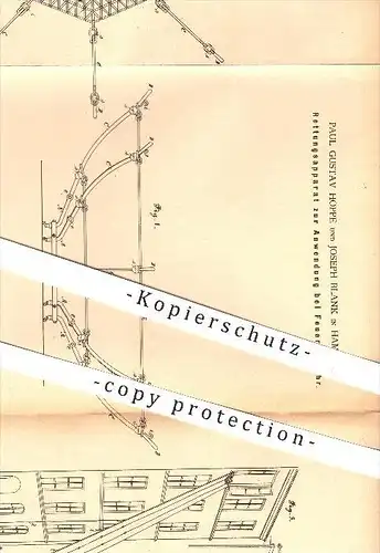 original Patent - Paul G. Hoppe & Joseph Blank , Hamburg , 1880 , Rettung bei Feuer , Netz , Rettungsdecke , Feuerwehr !