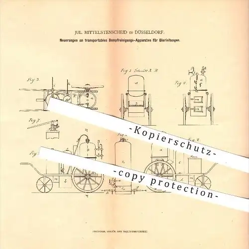 original Patent - Jul. Mittelstenscheid in Düsseldorf , 1879 , Dampfreinigung für Bierleitungen , Dampfkessel , Bier !!!