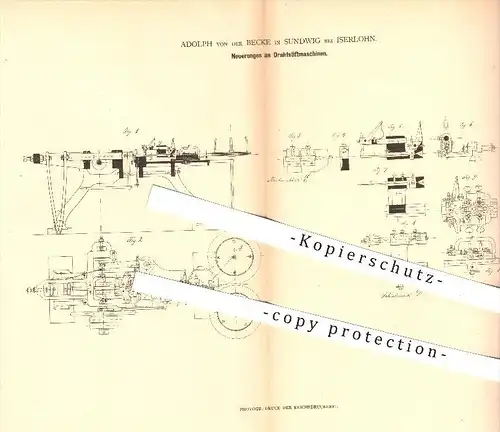 original Patent - Adolph von der Becke in Sundwig bei Iserlohn , 1880 , Drahtstiftmaschine , Draht , Metall !!!