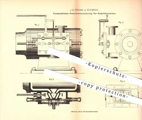 original Patent - J. G. Pühler in Nürnberg , 1880 , Steuerung für Dampfmaschinen , Schieber , Dampfzylinder , Zylinder !