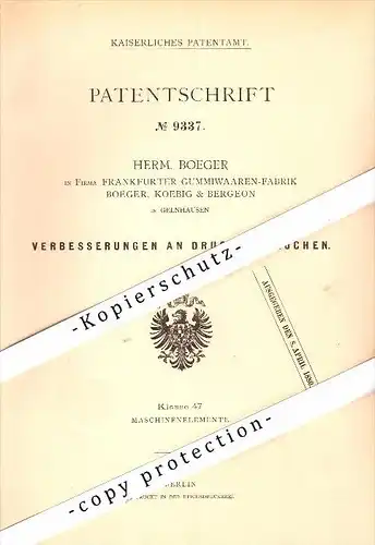 Original Patent - Gummiwaaren-Fabrik Boeger, Koebig & Bergeon in Gelnhausen , 1879 , Druckschläuche , Frankfurt !!!