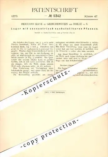 Original Patent - Hermann Kaye in Giebichenstein b. Halle a.S. , 1879 , nachstellbare Lagerung , Maschinenbau !!!