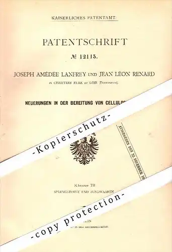 Original Patent - J.A. Lanfrey et J.L. Renard à Chartres Eure et Loir , 1880 , Préparation de papier de cellulose !!!