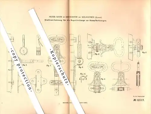 Original Patent - P. Rahn in Riedisheim , 1880 , Dispositif pour le chauffage à la vapeur , chemin de fer !!!