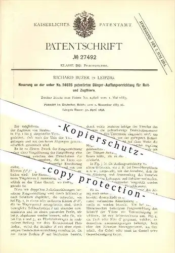 original Patent - Richard Buzer in Leipzig , 1883 , Dünger-Auffangvorrichtung für Reit- u. Zugtiere , Pferdegeschirr !!!