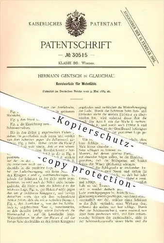 original Patent - Hermann Gentsch in Glauchau , 1884 , Revolverlade für Webstühle , Weben , Weberei , Weber !!!