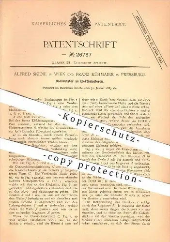 original Patent - Alfred Skene in Wien , Franz Kühmaier in Pressburg / Bratislava , 1883 , Elektromotor , Motor !!