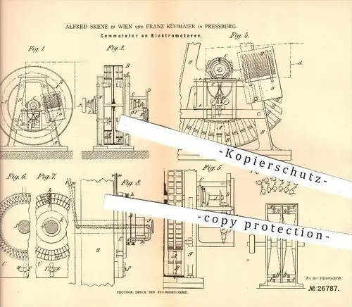 original Patent - Alfred Skene in Wien , Franz Kühmaier in Pressburg / Bratislava , 1883 , Elektromotor , Motor !!