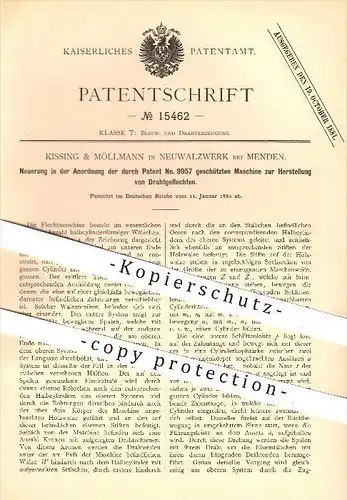 original Patent - Kissing & Möllmann in Neuwalzwerk bei Menden ,1880 , Herstellung von Drahtgeflechten , Draht , Zaun !!