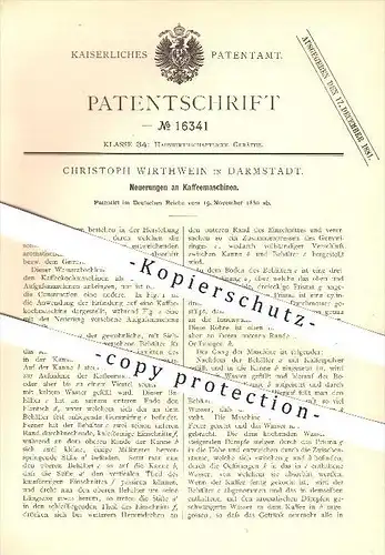 original Patent - Christoph Wirthwein in Darmstadt , 1880 , Kaffemaschine , Kaffee , Kaffeebohnen , Haushalt !!!
