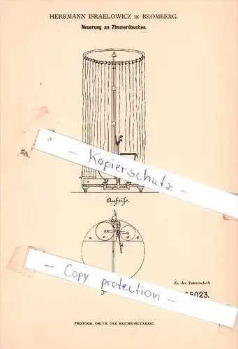 Original Patent - Herrmann Israelowicz in Bromberg , 1881 , Neuerung an Zimmerdouchen !!!