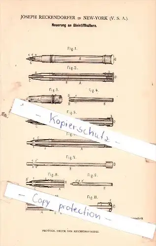 Original Patent - Bleistifthalter , Bleistifte , 1880 , Joseph Reckendorfer in New-York , V. S. A. , Bleistift  !!!