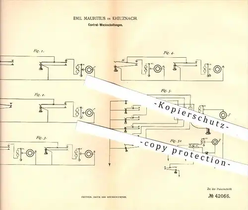 original Patent - Emil Mauritius in Kreuznach , 1886 , Kontroll - Weckschaltungen , Signal , Fernsprecher , Telefon !!!