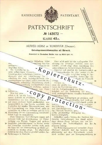 original Patent - Alfred Reisz in Temesvár , Ungarn , 1902 , Getreideprobensichtemaschine mit Uhrwerk , Getreide , Uhr
