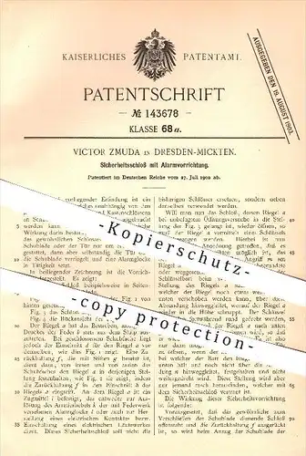 original Patent - Victor Zmuda , Dresden-Mickten , 1902, Sicherheitsschloss mit Alarm , Schloss , Türschloss , Schlosser