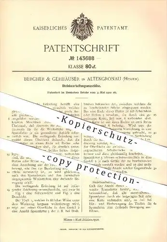 original Patent - Bercher & Gerhäuser in Altengronau b. Sinntal , 1902 , Steinbearbeitungsmaschine , Maschinenbau !!!