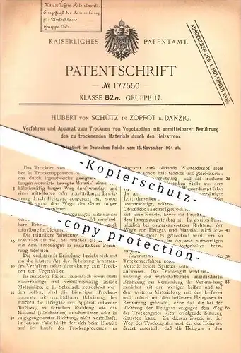 original Patent - Hubert von Schütz in Zoppot bei Danzig , 1904 , Trocknen von Vegetabilien , Obst , Früchte , Dörren !!