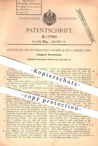 original Patent - Rheinische Draht-Industrie Bäcker & Cie in Amern b. Schwalmtal , 1905 , Warenständer , Ware, Waren !!!