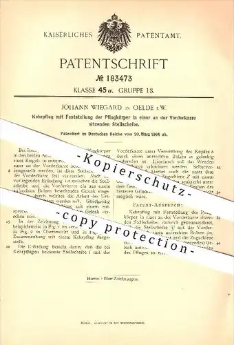 original Patent - Johann Wiegard , Oelde i. W. , 1904 , Kehrpflug , Pflug , Pflügen , Ackerbau , Bauer , Landwirtschaft