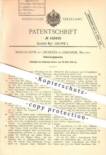 original Patent - Marcus Levie van Gelderen in Enschede, Holland , 1904 , Glühstrumpfgewebe , Glühlampe , Licht , Lampe