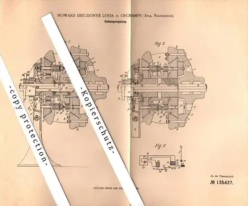 Original Patent - Howard Loria à Orchamps , Jura , 1901 , friction !!!