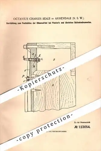 Original Patent - Octavius Beale in Annandale , New South Wales , 1900 , Apparatus for Piano !!!