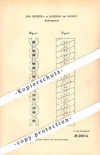 Original Patent - J. Becker in Londorf / Rabenau b. Gießen , 1883 , Kettenseil !!!