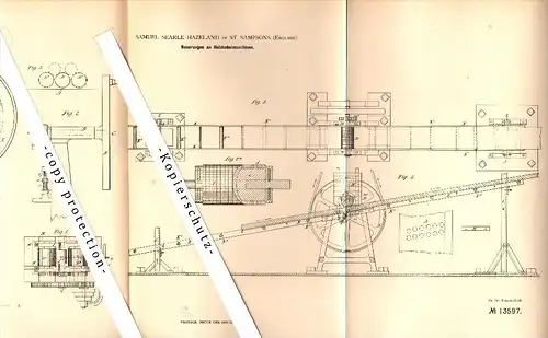 Original Patent - Samule Hazeland in Saint Sampsons , England , 1880 , Wood planing machine !!!