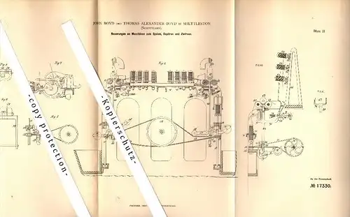 Original Patent - Thomas Boyd in Shettleston , Scotland , 1881 , Machine for spinning !!!