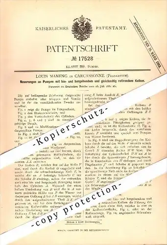Original Patent - Louis Maneng à Carcassonne , 1881 , Pompes à pistons rotatifs !!!
