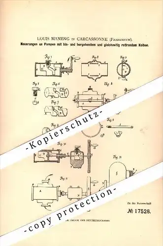 Original Patent - Louis Maneng à Carcassonne , 1881 , Pompes à pistons rotatifs !!!