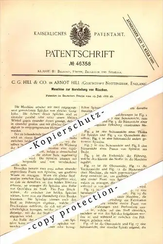 Original Patent - C.G. Hill & Co. in Arnot Hill , Nottingham , 1888 , Machine for making ruffles !!!