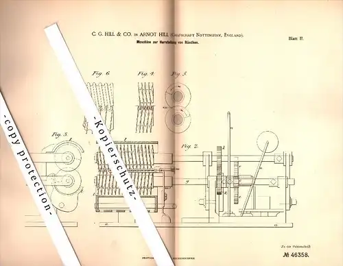 Original Patent - C.G. Hill & Co. in Arnot Hill , Nottingham , 1888 , Machine for making ruffles !!!