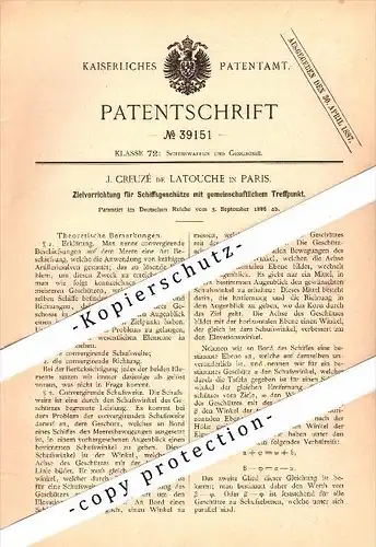 Original Patent - J. Creuzé de Latouche à Paris , 1886 , Appareil cible pour canons de marine !!!