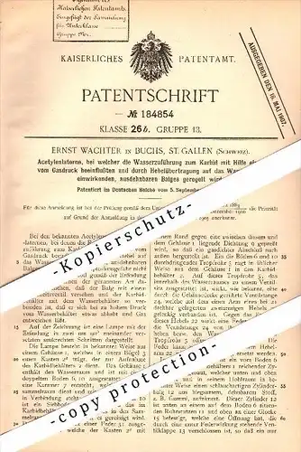 Original Patentschrift - E. Wachter in Buchs , Schweiz , 1905 , Acetylenlaterne , Laterne , Lampe , St. Gallen !!!