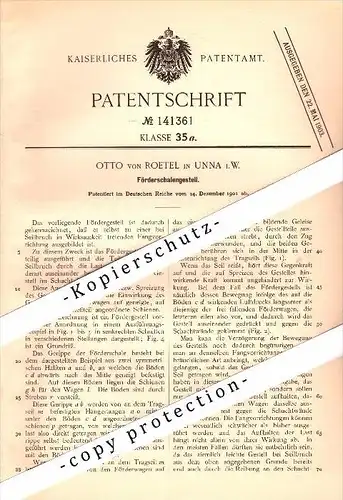 Original Patent - Otto von Roetel in Unna , 1901 , Förderschalengestell !!!