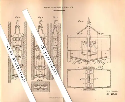 Original Patent - Otto von Roetel in Unna , 1901 , Förderschalengestell !!!