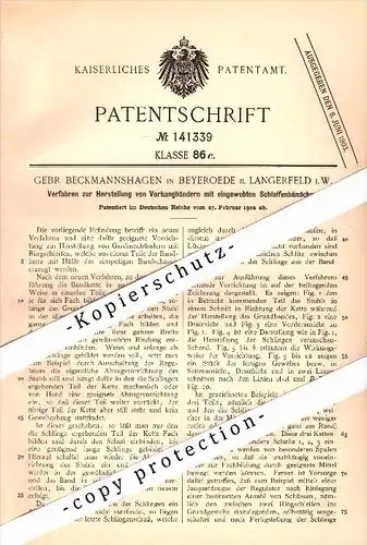 Original Patent - Gebr. Beckmannshagen in Beyeröhde / Wuppertal , 1902 , Herstellung von Vorhangbändern !!!