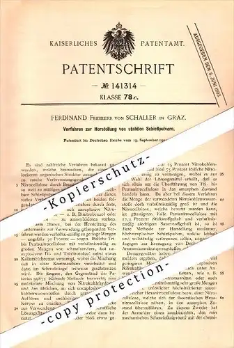 Original Patent - Ferdinand Freiherr von Schaller in Graz , 1901 , Herstellung von Schießpulver !!!