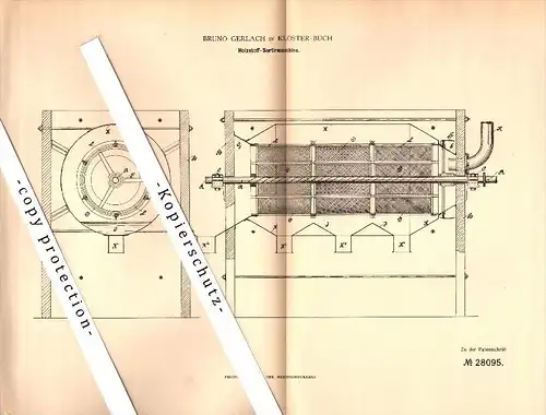 Original Patent - Bruno Gerlach in Kloster-Buch b. Leisnig , 1884 , Holzstoff-Sortiermaschine , Klosterbuch !!!